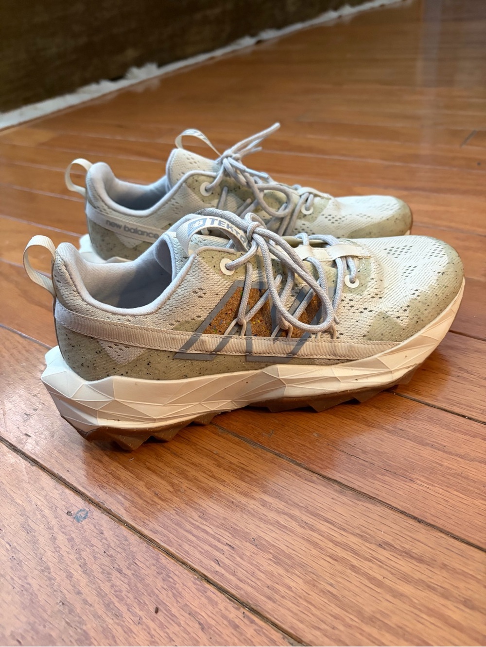 New Balance Light Gray and Olive Trail Sneakers